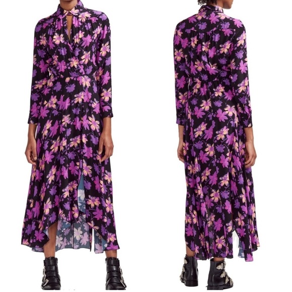 Maje Ritunia Shirt Collar Floral Print Maxi Dress - Picture 2 of 13